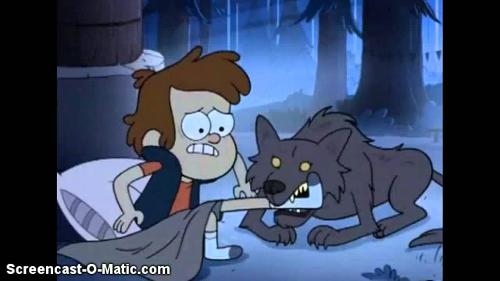 What animal bit Dipper when he went outside because Grendy and Candy came to Mabel for sleep-over?