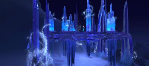 During "Let It Go", when Queen Elsa was building her ice castle, and spun around to create her ceiling and chandelier, what color was the icy floor? Medium.