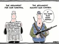 No! We need guns to protect ourselves from people who wouldn't have guns with gun control! No! We need guns to protect ourselves from people who wouldn't have guns with gun control!