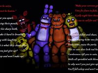 The animatronics with quotes from Sayonara Maxwell's FNaF 2 song The animatronics with quotes from Sayonara Maxwell's FNaF 2 song