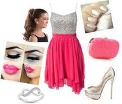 A pink and silver spagetti strap dress with matalic heels A pink and silver spagetti strap dress with matalic heels
