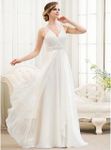 A-Line/Princess V-neck Sweep Train Chiffon Tulle Wedding Dress With Beading Sequins Cascading Ruffles A-Line/Princess V-neck Sweep Train Chiffon Tulle Wedding Dress With Beading Sequins Cascading Ruffles