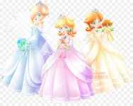 Which of these wedding outfits is the most pretty? And why. Also note which one suits the character the best. From left: Rosalina, Peach, Daisy Which of these wedding outfits is the most pretty? And why. Also note which one suits the character the best. From left: Rosalina, Peach, Daisy