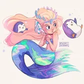 White hair and half green half purple eye) my mermaid form