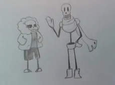 I drew Sans and Papyrus. It's a bit blurry, sorry.