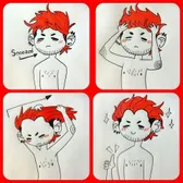 Sleepy Dark. Hes trying to fix his hair.