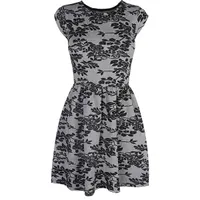 Grey Floral Jacquard Skater Dress - Polyvore Grey Floral Jacquard Skater Dress - Polyvore