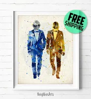 Daft Punk Watercolor Poster Burlap Print Music by NeighborArts