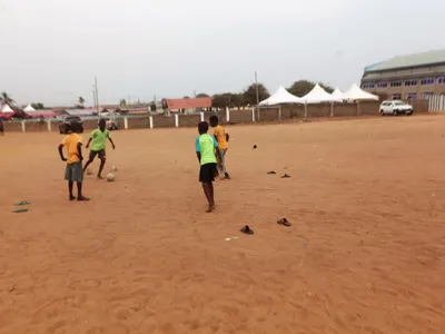 Which game is played with 22 players, a round ball, and a goal on each side?