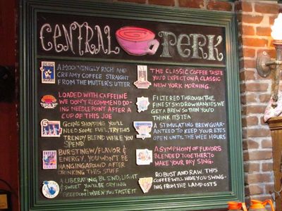 Which character is responsible for the Central Perk's 'Reserved' sign?