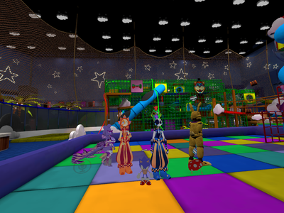 quick picture of me and my friend on vr (im sun they're moon)