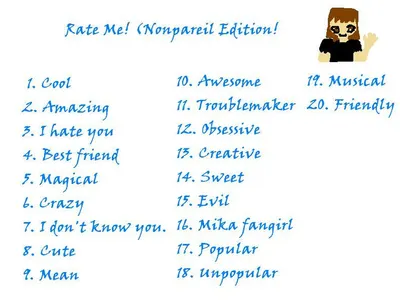 Rate Me! (Nonpareil Edition)