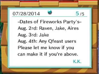 Dates of Fireworks Parties This Week in AC:NL! Comment if You Can Come!