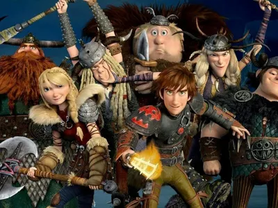 Stoik, Astrid, Tuffnut, Hiccup, Fishlegs, Ruffnut, and Snotlout