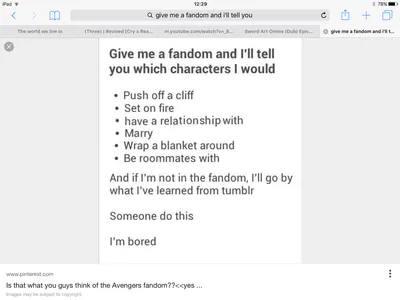 Please do, I'm really bored rn :3