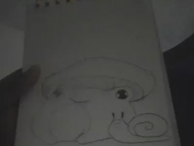 I'm drawing a frog with mushroom hat and snail friend