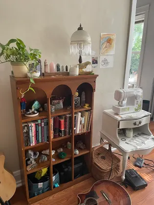 bookshelf and sewing machine:)