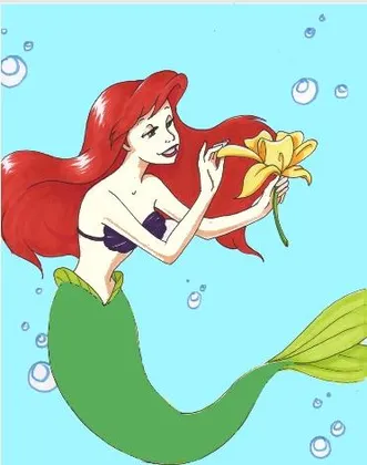 ariel from the little mermaid.(i dont know bases r allowed or not coz i draw it with bases.