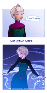 Has you or somebody Elsa (see what I did there?) noticed this? In Frozen, Elsa says "I don't dance" then when she is singing Let it Go she is dancing?