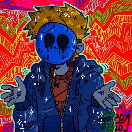 "Why don't you come into the light?" you suggested, sitting down. After a few moments of silence, you heard the rhythm of restraints and slowly the man came into clear view. As he did this, you took the time to scan each of his features. First thing you noticed was his mask. It was all blue, with black sockets and a dark substance oozing out. Then his skin, a dark grey. The chains that had brought you reassurance were cuffed around his neck, wrists, and ankles. And finally your attention was brought to his clothing. A black hoodie and a pair of jeans. His jeans were worn and had dried blood on them. Some splatter, but also long streaks as if he had been wiping his hands off on them. You were sure there had to be some blood staining his hoodie as well, but the color made it practically invisible. "What're you staring at?" he snorted, taking a seat in front of you