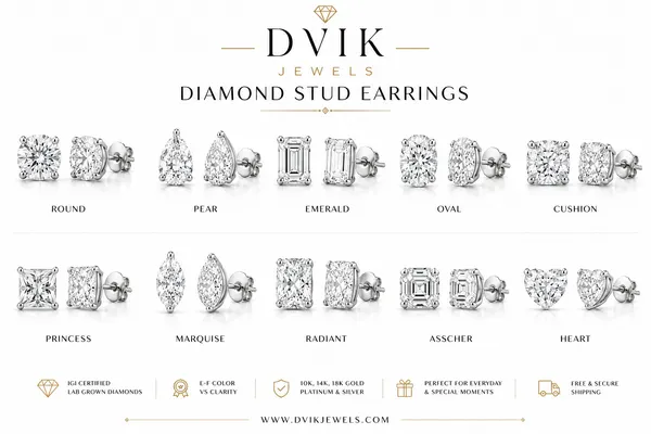 Lab Grown Diamond Stud Earrings | DVIK Jewels USA