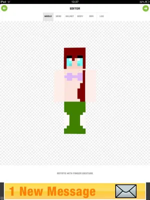What do you think of this Minecraft skin? I made a Minecraft skin using this app. It's a skin of Princess Ariel (from the little mermaid) and it took me a long time. Please tell me what you think! What do you think of this Minecraft skin? I made a Minecraft skin using this app. It's a skin of Princess Ariel (from the little mermaid) and it took me a long time. Please tell me what you think!