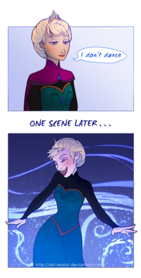 Has you or somebody Elsa (see what I did there?) noticed this? In Frozen, Elsa says "I don't dance" then when she is singing Let it Go she is dancing? Has you or somebody Elsa (see what I did there?) noticed this? In Frozen, Elsa says "I don't dance" then when she is singing Let it Go she is dancing?
