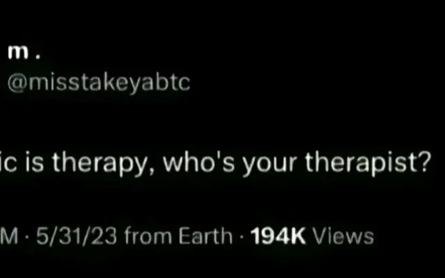 If music is therapy, who's your therapist? Curious at what others will answer. If music is therapy, who's your therapist? Curious at what others will answer.