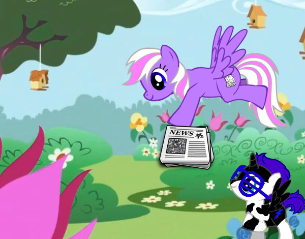<c:out value='Swirl (News_reporter's OC) delivering the news to Moo (my OC)'/>