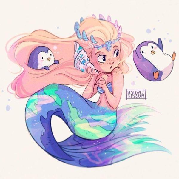 <c:out value='White hair and half green half purple eye) my mermaid form'/>