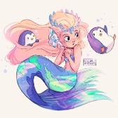 White hair and half green half purple eye) my mermaid form