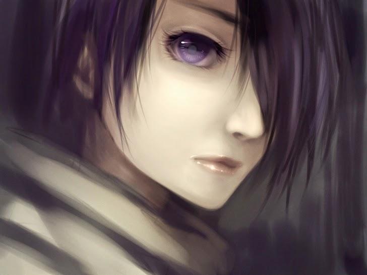 Anime girl with purple eyes and black hair