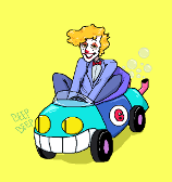 pen in a snazzy fit with his bubble car