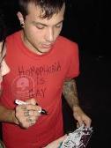 Day 4 (In Red) Frank Iero in the "HoMopHoBiA is GAY" Shirt