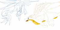 working on a drawing on ms paint, what colour should the dragon on the right be? (left is blue)