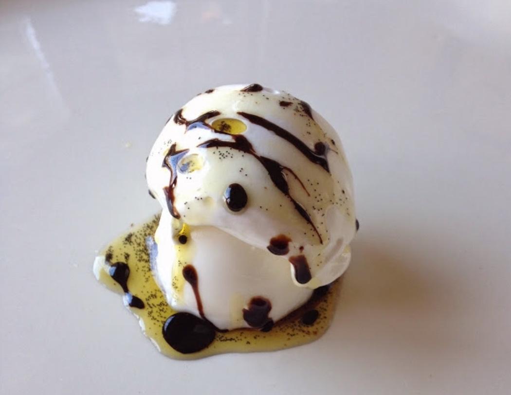 Lemongrass with salted black licorice and olive ice cream Lemongrass with salted black licorice and olive ice cream