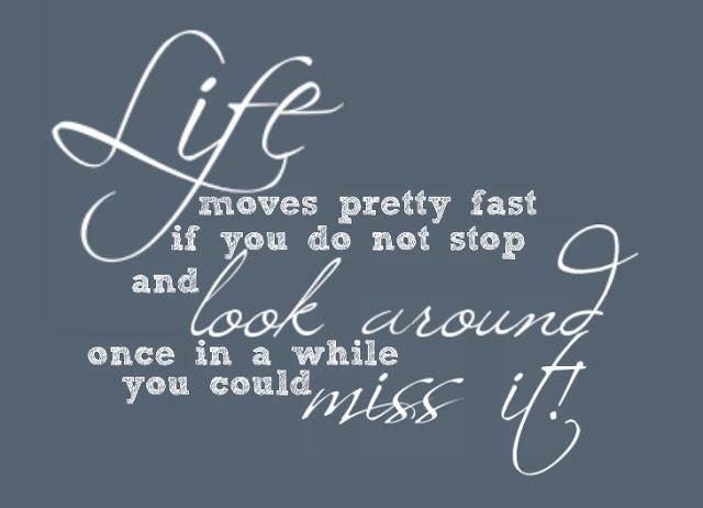 Life moves pretty fast, if you don`t stop and look around once and a while you might miss it Life moves pretty fast, if you don`t stop and look around once and a while you might miss it