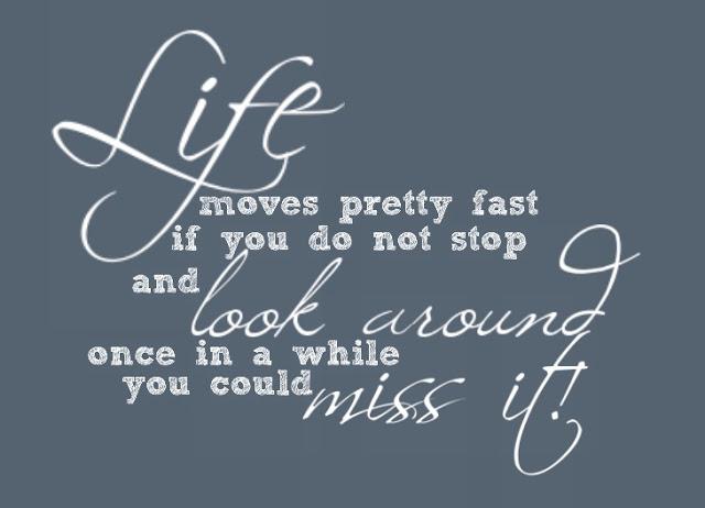 Life moves pretty fast, if you don`t stop and look around once and a while you might miss it