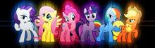 The Mane 6 (Twilight Sparkle, Fluttershy, Apple Jack, Rainbow Dash, Rarity, and Pinkie Pie)