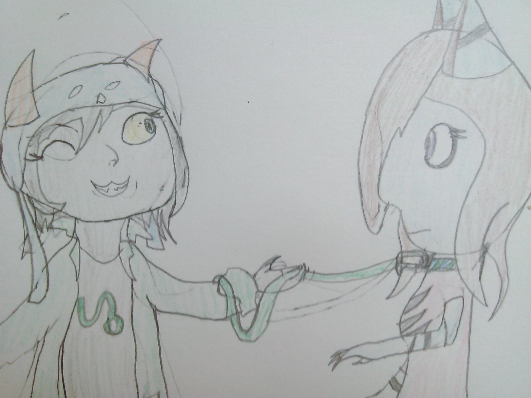 Nepeta holding Lauray by a leash