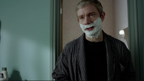 What does John say to Mary when he was shaving his moustache off?
