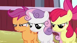 Me: So, who wants to ask the question first? Applebloom: Well, since I'm the leader of the Cutie Mark Crusaders, I think I should go first! Scootaloo: No way! I'm such a better leader than YOU! Applebloom: Nuh UH! Scootaloo: Yah HUH! Sweetie Belle: GIRLS!! Sweetie Belle: Arguing is NOT our special talent! Besides, what would that cutie mark look like anyways? Babs Seed: Step aside Cutie Mark Crybabies-sorry, sorry, force of habit... Anyway, I think I should ask the first question, cus', well... I don't know, I wanna. CMC: Too bad I am... No I AM... NO I AM!!! Me: (0_0) uhh... sorry, bout'... this...