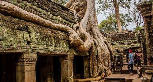 Which Asian country is famous for its ancient temples and biking tours in Siem Reap?