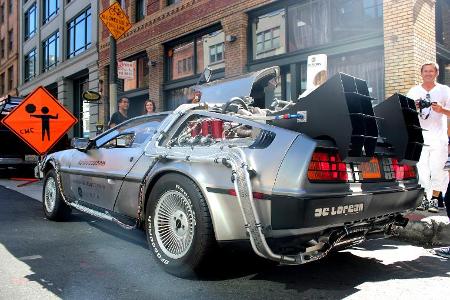 Which film featured a time-traveling DeLorean car?