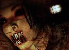 Suddenly, Her face seems to change, it twists hideously and laughs while it's changing. Eri just stands there watching it. "Eri.... What the hell is that?! Why aren't you doing something?! Eri!" Eri hisses "Shut Up Human, i know what I'm doing. Go get behind those benches and cover your head! Now"