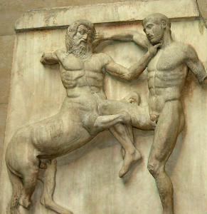 In Greek mythology, what was the cause of the war between the centaurs and the Lapiths?