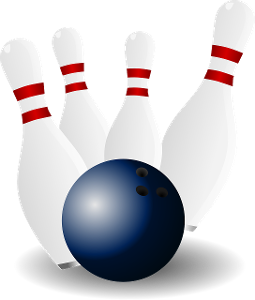 Which game involves knocking down pins with a ball?