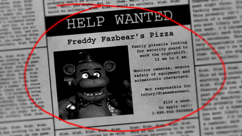 You read the newspaper and Freddy Fazbear's Pizza is looking for a security guard!