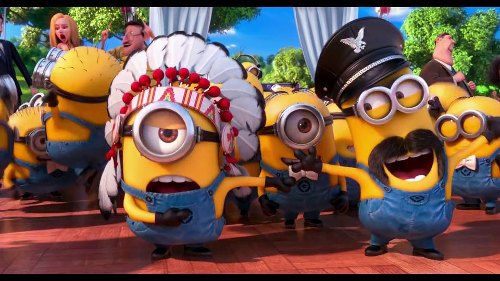 At the end of the movie, what song do the minions sing in gibberish?