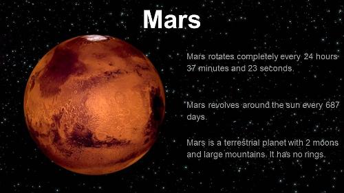 MARS day, year ,distance , temprature, size ?